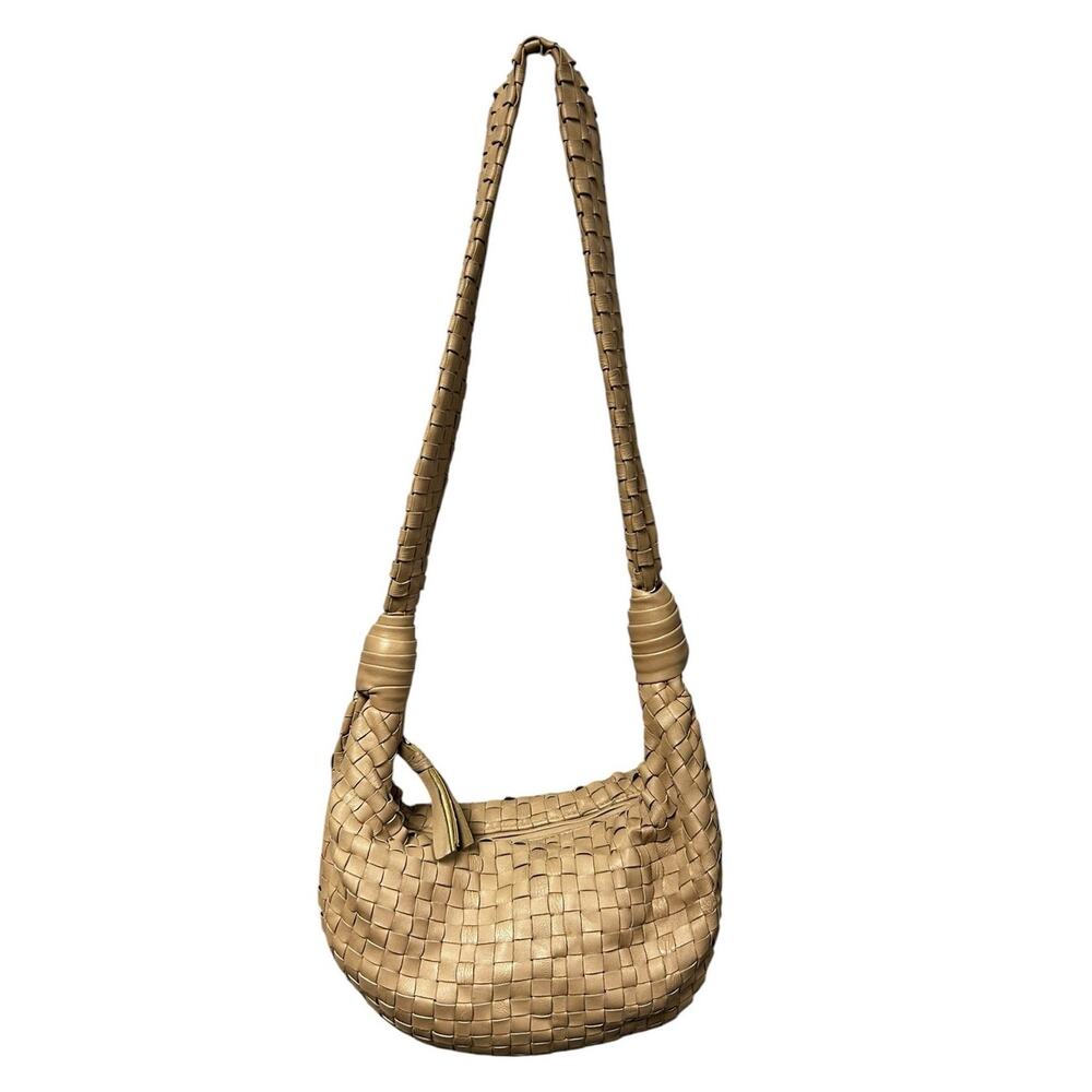 Cleobella Dylan Tan Woven Leather Hobo Shoulder Bag Neutral Casual Artisan